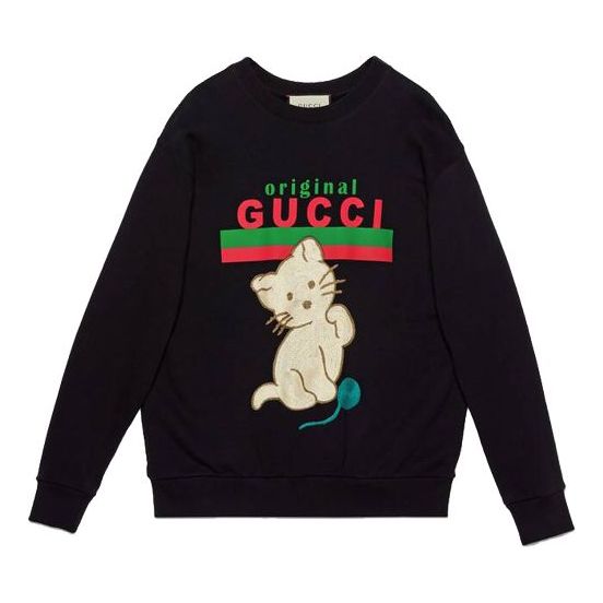 Суитчър Gucci Gucci Cat Logo Pullover Черно | 617964-XJCRU-1082
