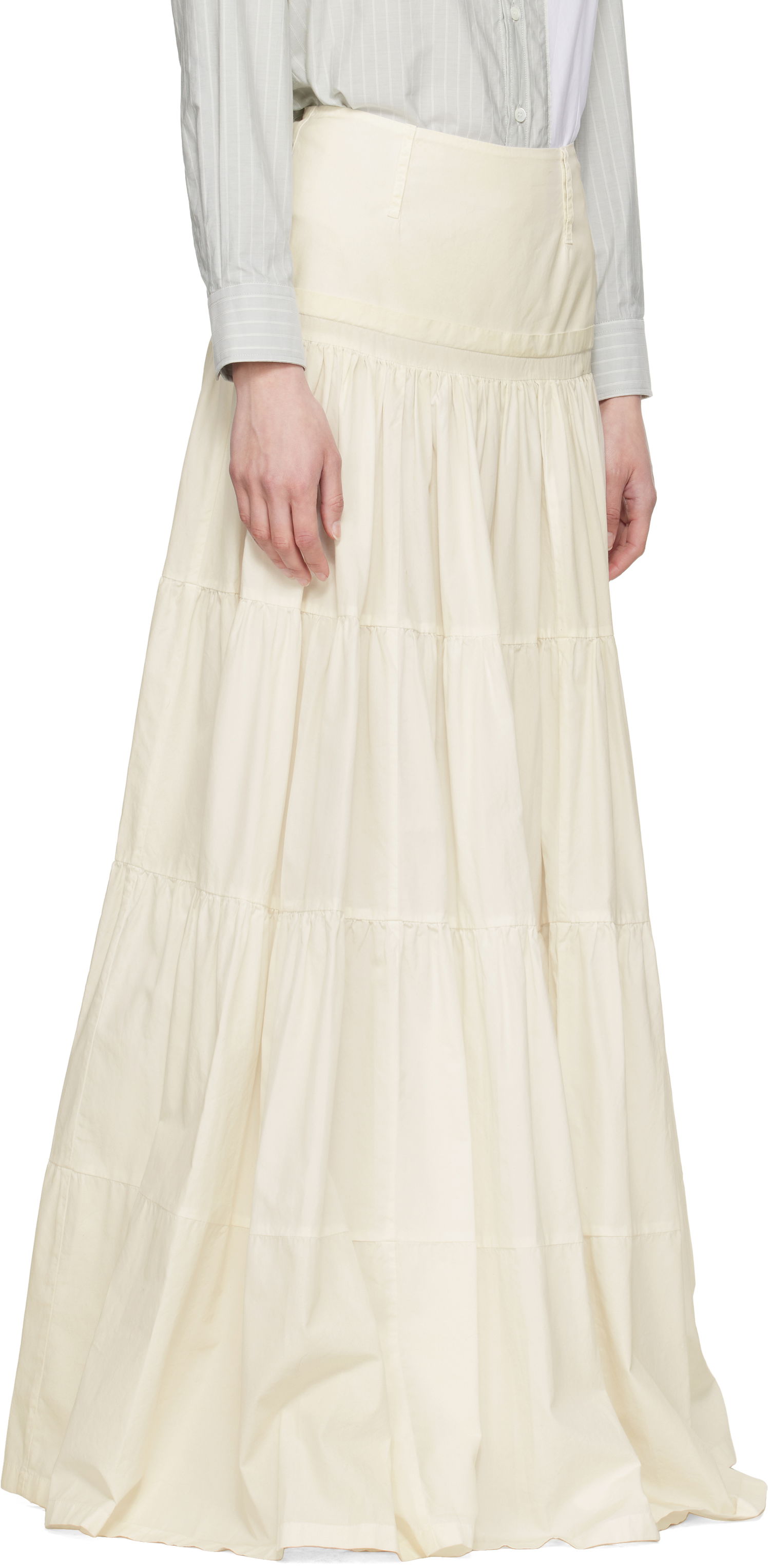 Пола Maison Margiela MM6 Maison Margiela Light Cotton Poplin Tiered Maxi Skirt Бежово | S62MI0031 M35458, 1