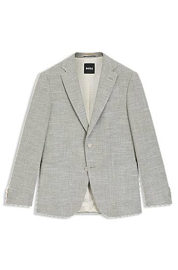 Яке BOSS Regular-fit blazer in a patterned stretch-cotton blend Сиво | 50556910, 0