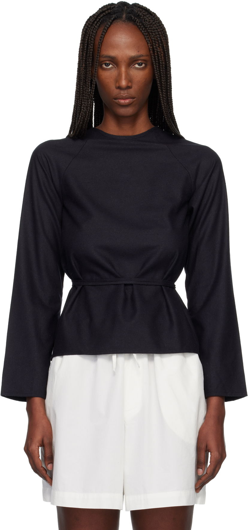 Риза Baserange Long Sleeve High Neck Apron Blouse Черно | TSLSA-WS-WI25