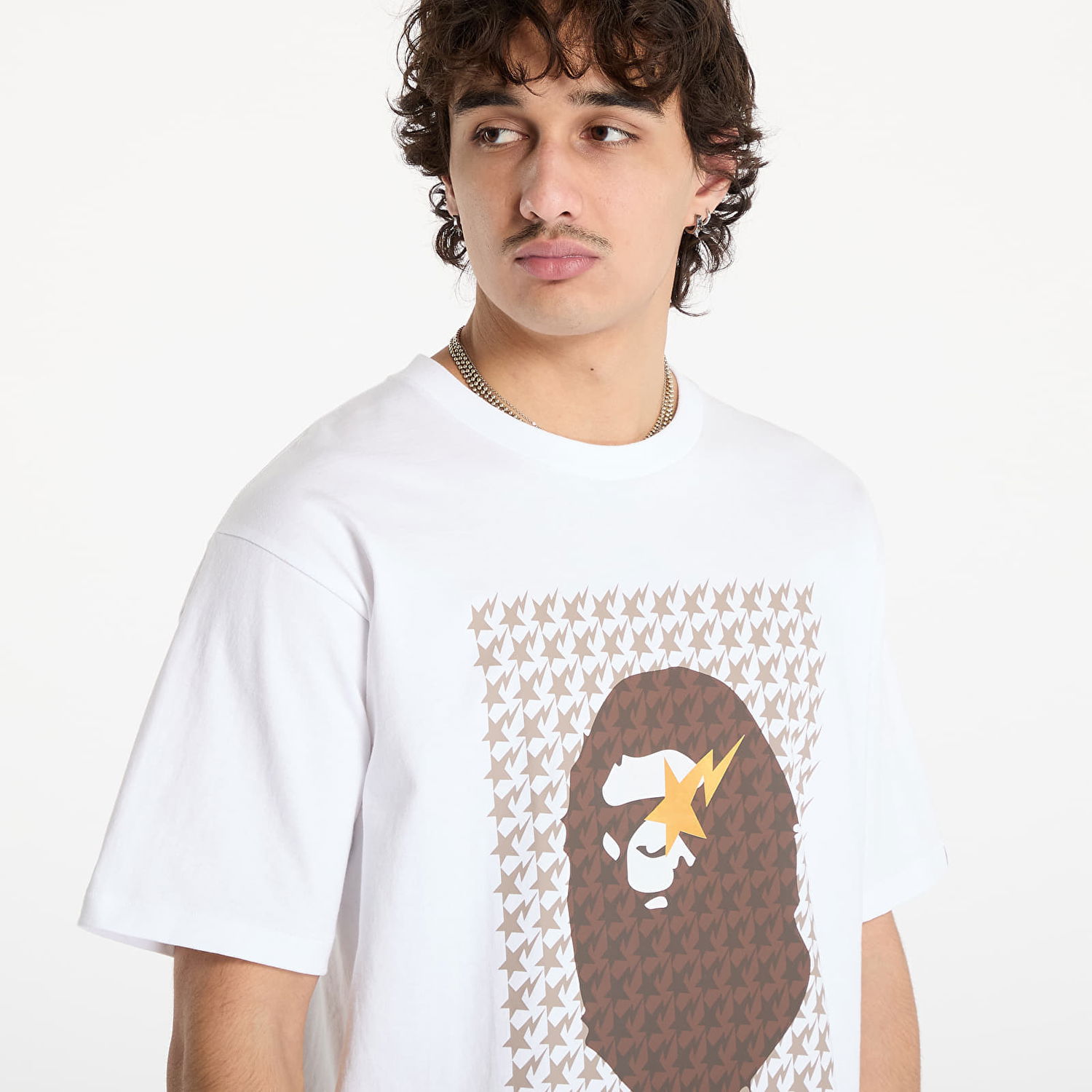 Тениска BAPE Houndstooth Ape Head Graphic T-Shirt Бяло | 001TEK801035M WH7, 1