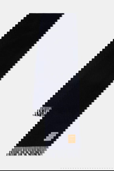 Шал GANNI Double Face Wool Solid Fringed Scarf Тъмно синьо | A6931, 0