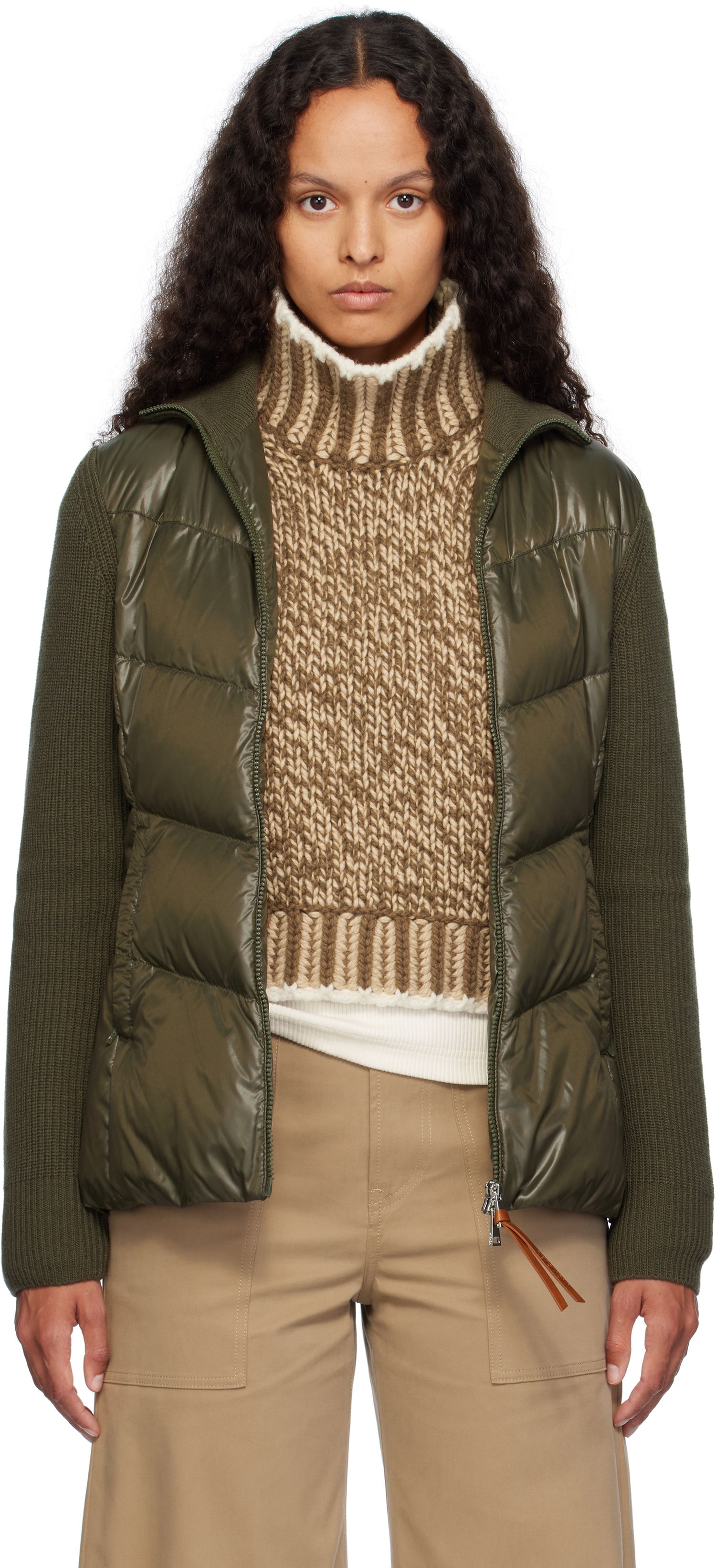Пухо яке Moncler Moncler Padded Wool Zip-Up Down Cardigan Зелено | J20939B00041M1241, 0