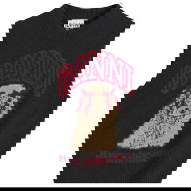 Жилетка GANNI Wool Knit Vest with Puppy Design and 'Have a nice day!' Slogan Черно | A1070044-052, 1