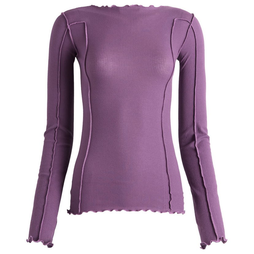 Тениска Baserange Omato Ribbed Long Sleeve T-Shirt with Scalloped Edges Лилаво | TTOML-CR-AU25-PUR