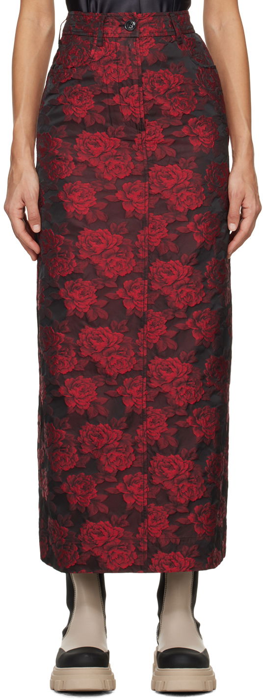 Пола GANNI Ganni Botanical Maxi Skirt Червено | F8588, 0