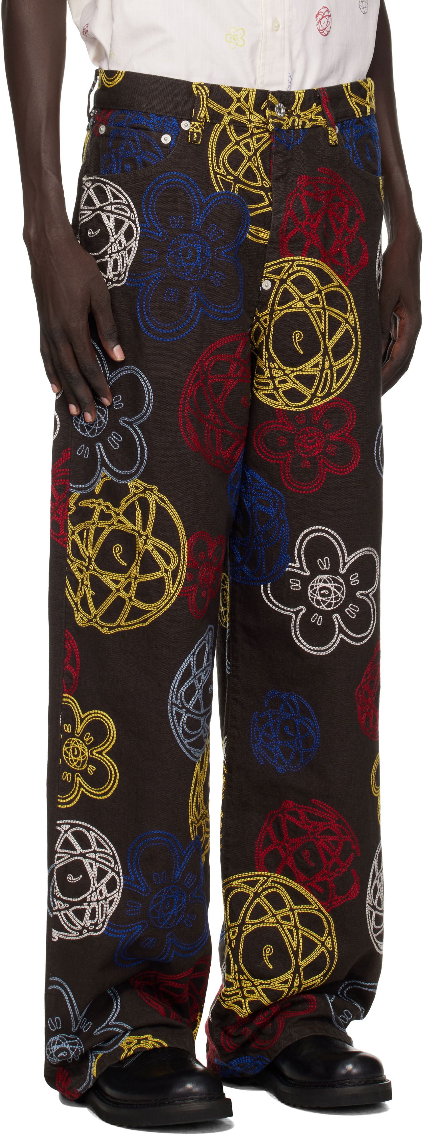 Панталони KENZO Kenzo Paris Futura 2000 Edition Embroidered Trousers Черно | FF65PA3839G2, 1