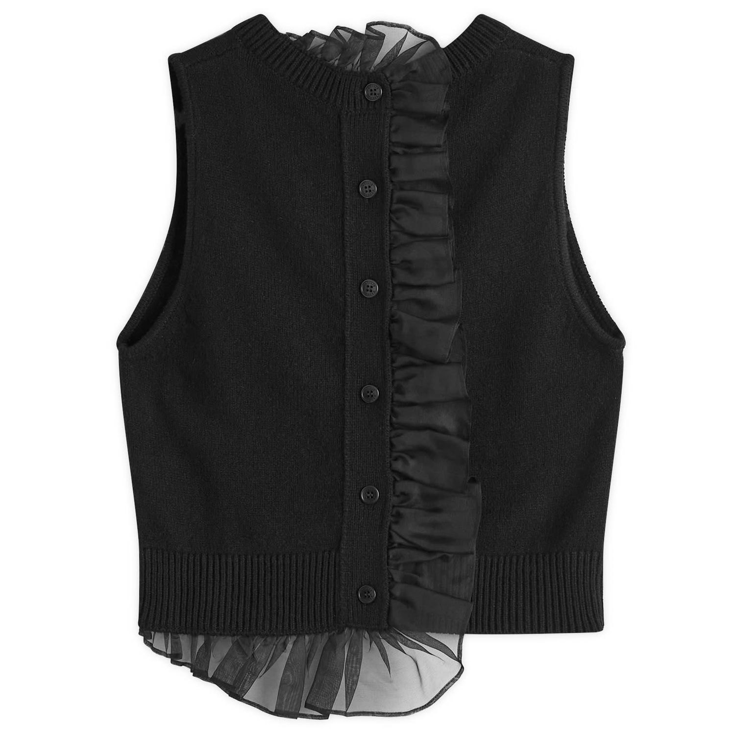 Пуловер Cecilie Bahnsen Black Recycled Cashmere Vest With Ruffle Trim Черно | 2-24KNI53004, 0