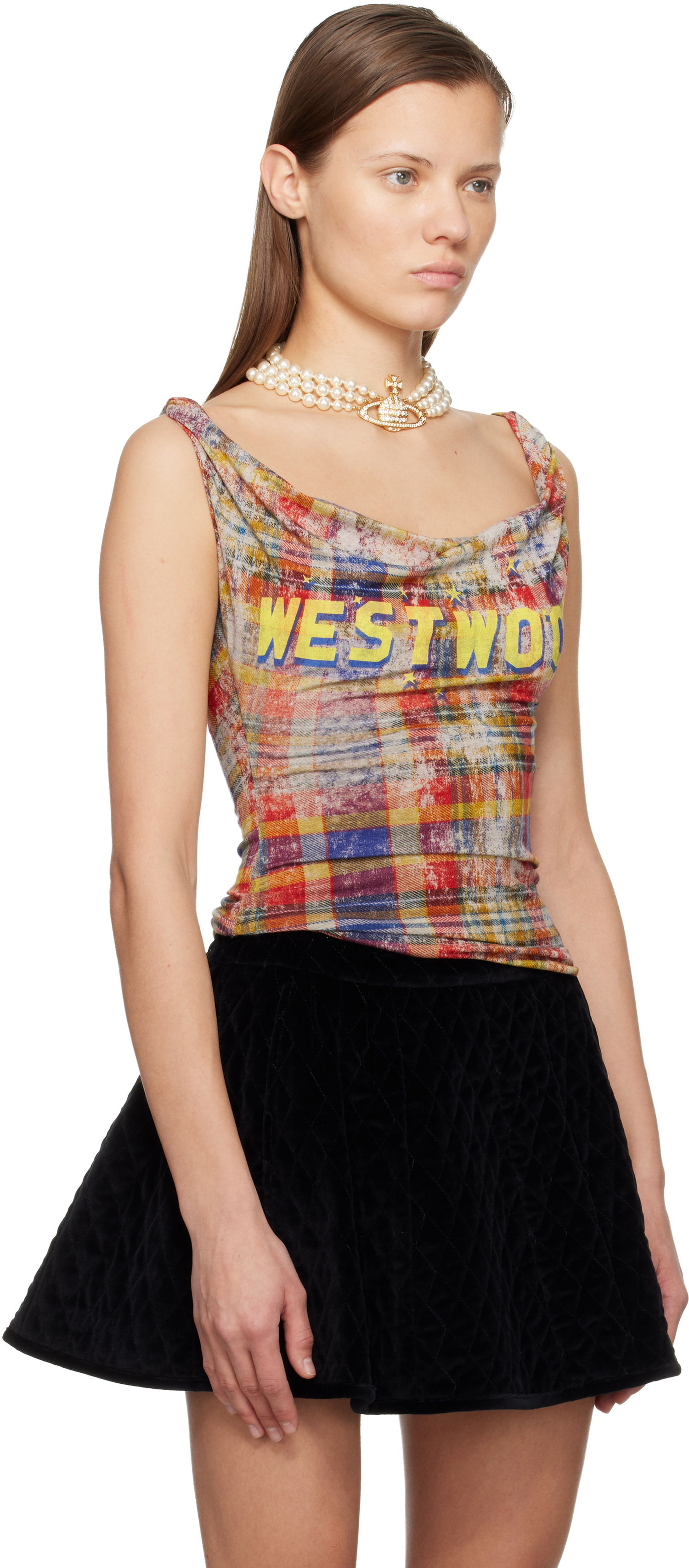 Потник Vivienne Westwood Anna Cowl Neck Plaid Print Tank Top Многоцветен | 1504000B-J009Y-, 1