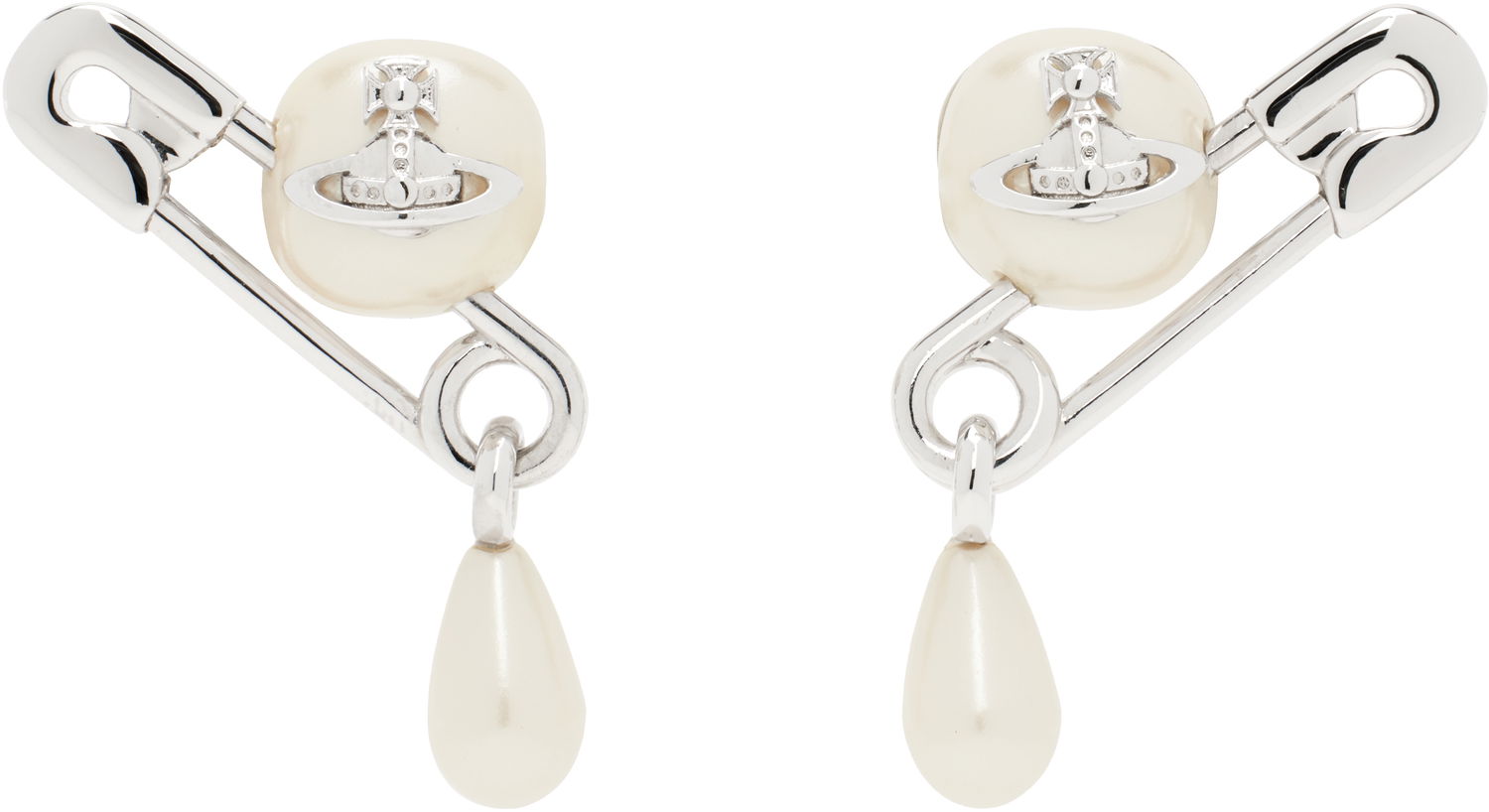 Обеци Vivienne Westwood Vivienne Westwood Claude Pearl Drop Safety Pin Earrings Бяло | 62010363-02P103-, 0