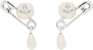 Обеци Vivienne Westwood Vivienne Westwood Claude Pearl Drop Safety Pin Earrings Бяло | 62010363-02P103-, 0