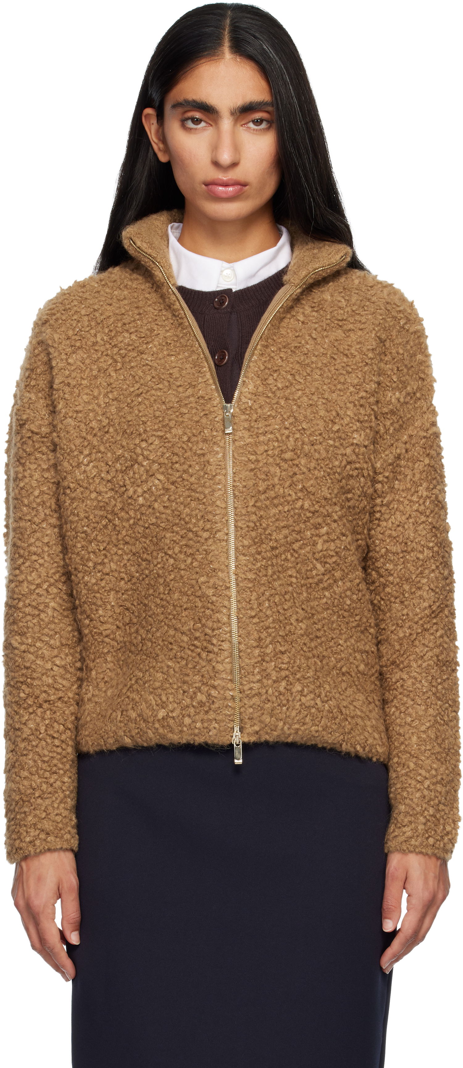 Пуловер Max Mara Oggetti Teddy Full-Zip Cardigan Кафяво | 2526346062600, 0