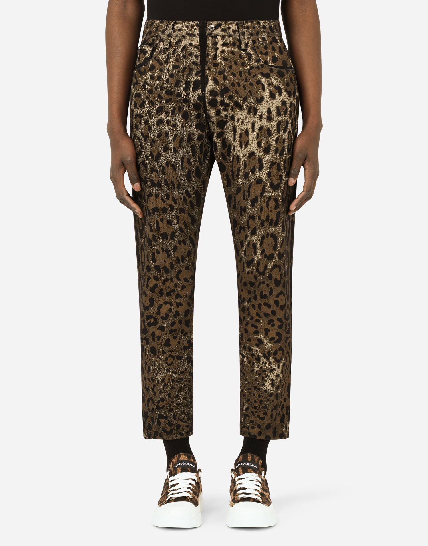 Дънки Dolce & Gabbana Dolce & Gabbana Leopard Print Denim Pants Кафяво | GYJDADG8EI1S9001, 1