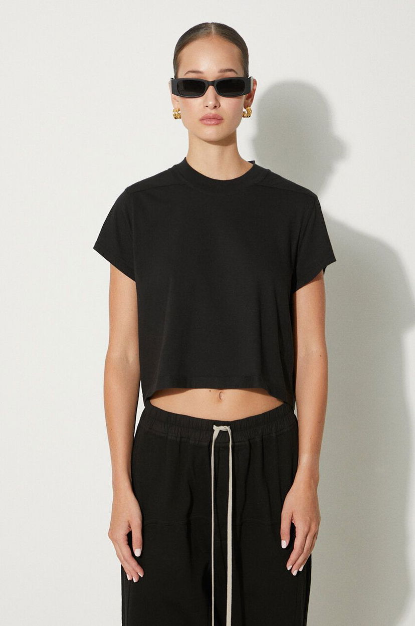 Тениска Rick Owens Cropped Small Level T-Shirt Черно | DS02D2207.RN