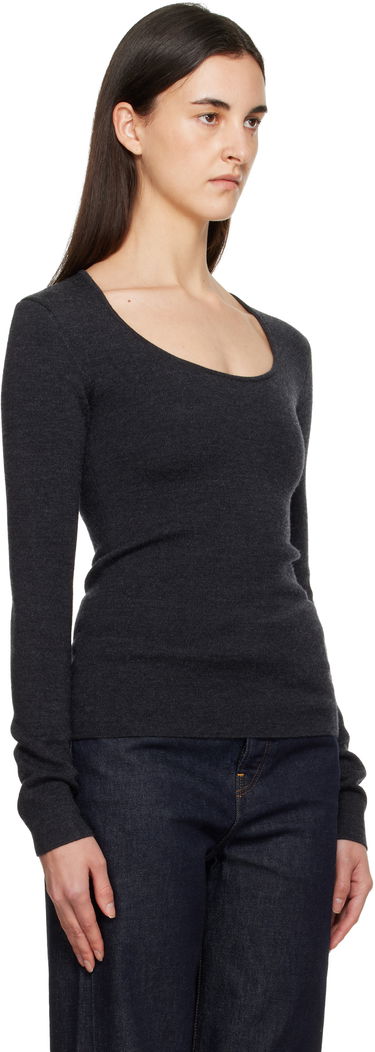 Пуловер TOTEME Long-Sleeve Scoop Neck Compact Knit Top Сиво | 254-WRT0571-YA0128, 1