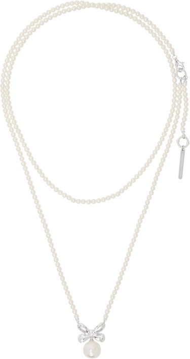 Колие SHUSHU/TONG SHUSHU/TONG Zirconia Butterfly Flower Pearl Long Necklace Бяло | 24721WHT00NN, 0
