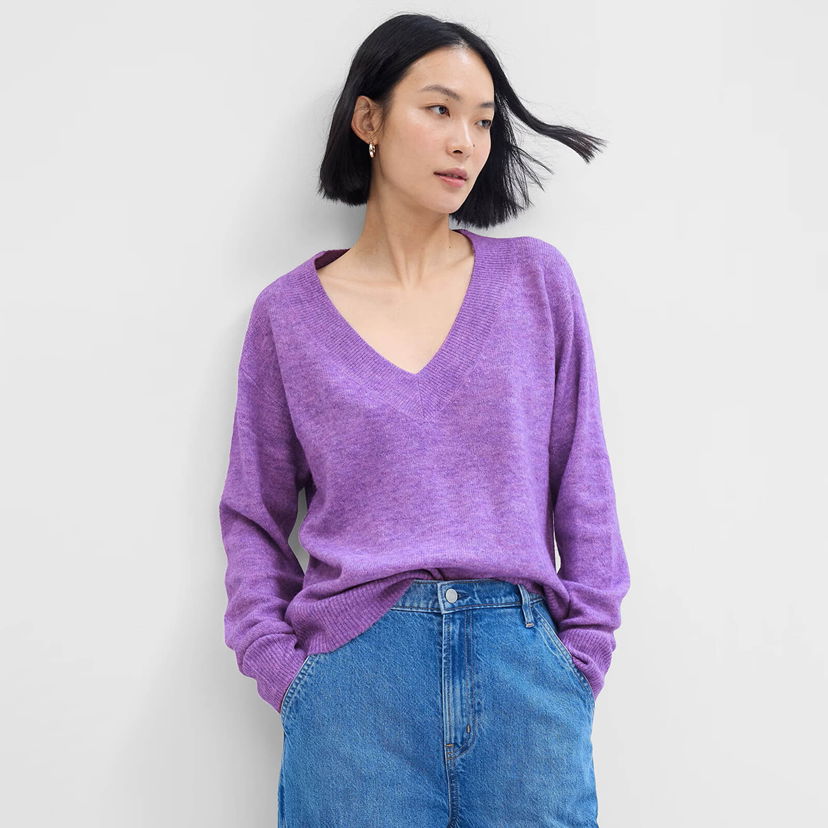 Пуловер GAP Sweater V Neck Sweater Lilac Blossom Melange XXS Лилаво | 750656-01