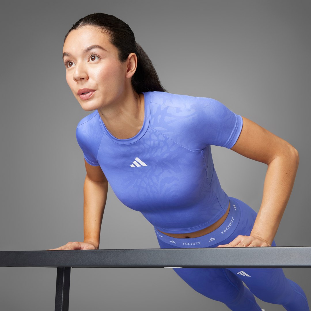 Съкратен топ adidas Performance Techfit Printed Crop T-Shirt Лилаво | JE3638, 0