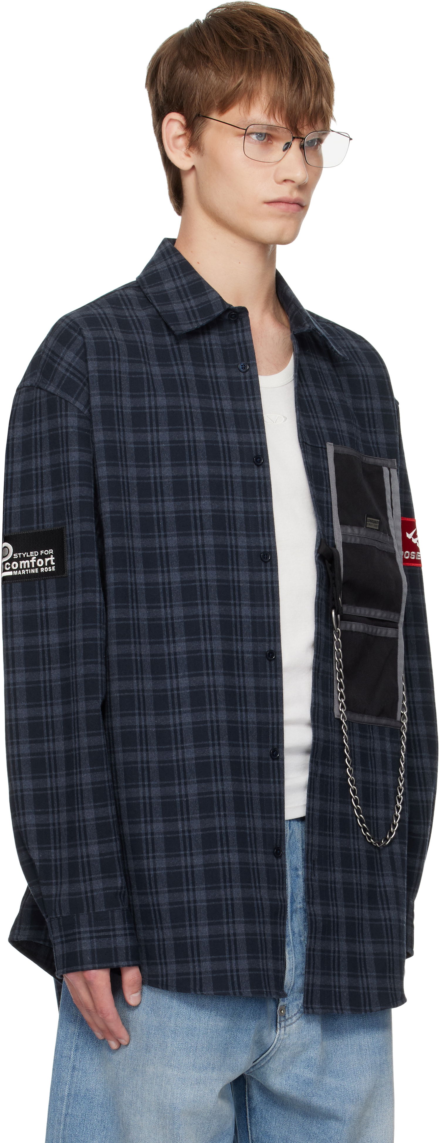 Риза Martine Rose Martine Rose Wallet Check Shirt Тъмно синьо | 477WS32527, 1