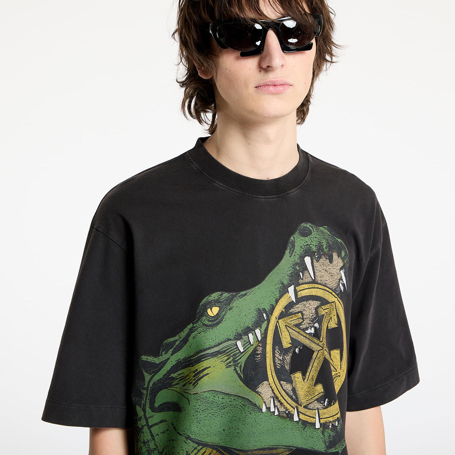 Тениска Off-White Crocodile Graphic Oversized T-Shirt Черно | OMAA120S25JER0061301, 1