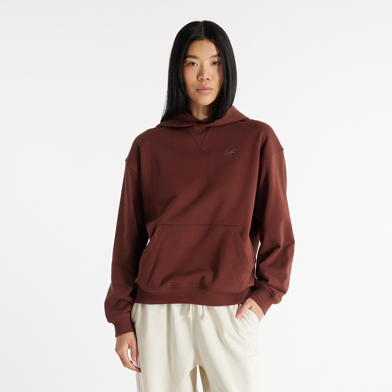 Суитчър New Balance Brown Relaxed Fit Hoodie With Kangaroo Pocket Кафяво | NBWT41537ROK, 0
