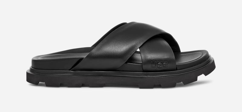 Кецове и обувки UGG ® Capitola Cross Slide for Men in Black, Size 6, Leather Черно | 1153076-BLK, 0