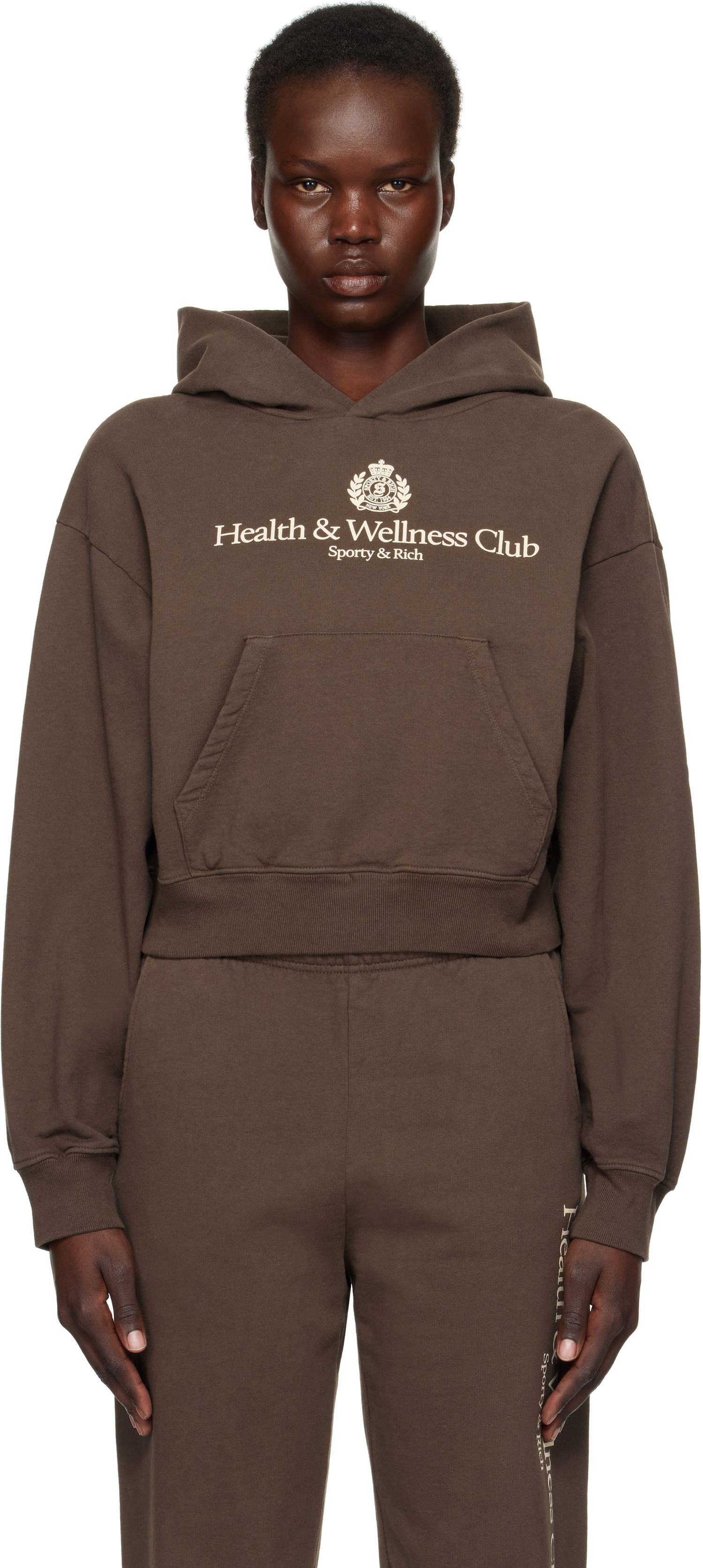 Суитчър Sporty & Rich H&W Crest Cropped Hoodie Кафяво | ST074512241BR03, 0