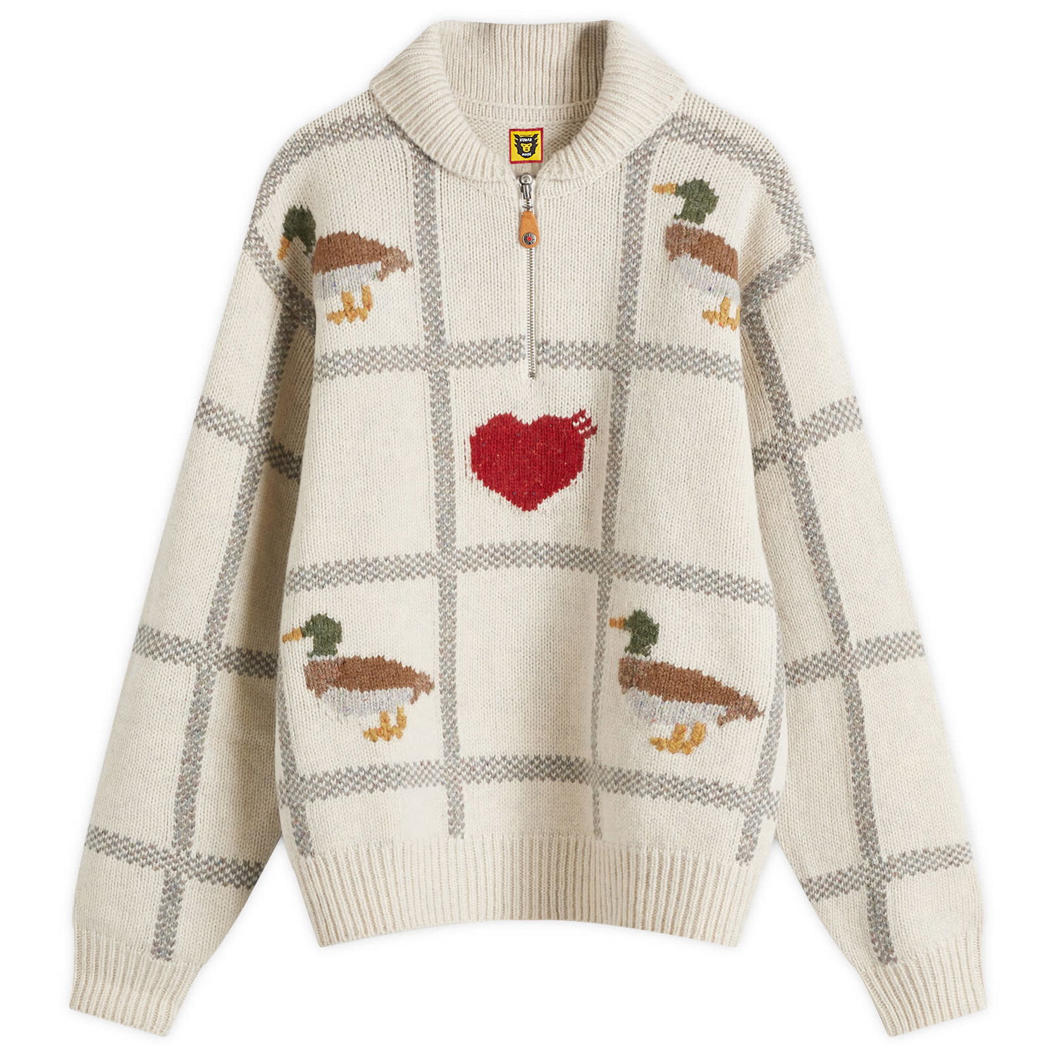 Пуловер Human Made Animal Half-Zip Knit Sweater Бежово | HM28CS015-WH, 1