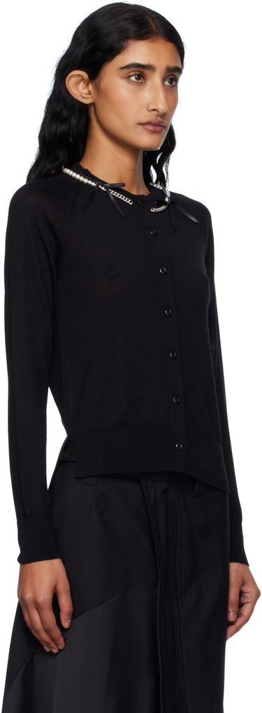 Пуловер Simone Rocha Simone Rocha Pearl & Chain Bow Cardigan Черно | KMK13B 0647, 1