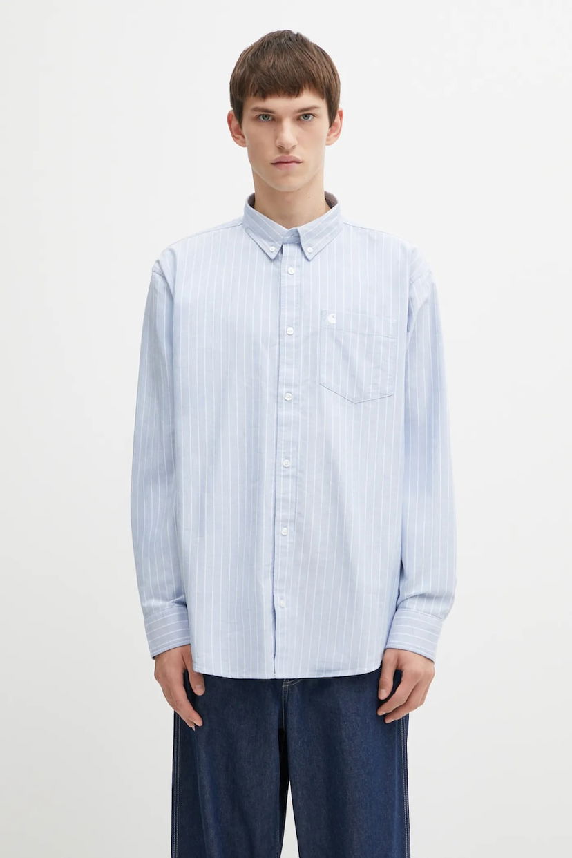 Риза Carhartt WIP Cassel Long Sleeve Relaxed Striped Button-Down Shirt Синьо | I035327.35BXX