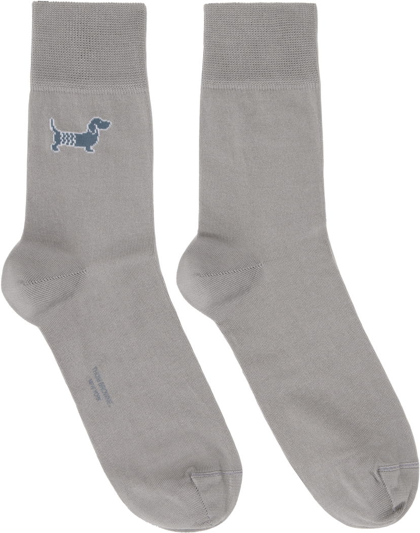 Чорапи Thom Browne Cotton Crew Socks With Dog Embroidery Сиво | FAS220A-Y3012