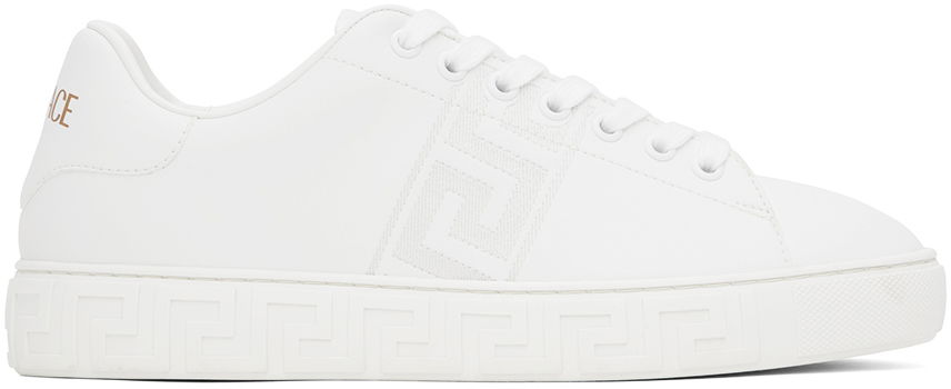 Кецове и обувки Versace White Embroidered Greca Sneakers Бяло | 1014460_1A00776, 0