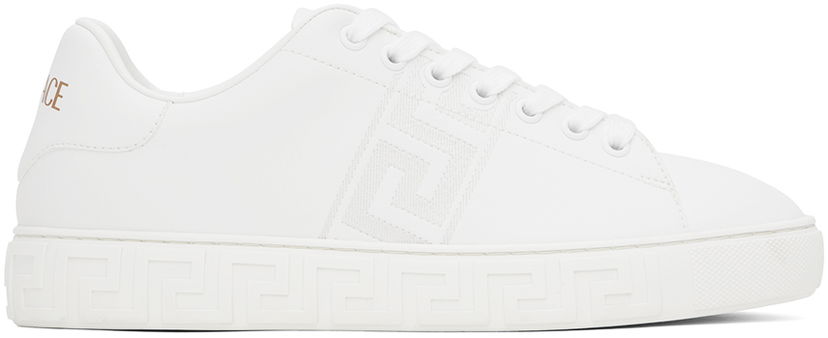 Кецове и обувки Versace White Embroidered Greca Sneakers Бяло | 1014460_1A00776