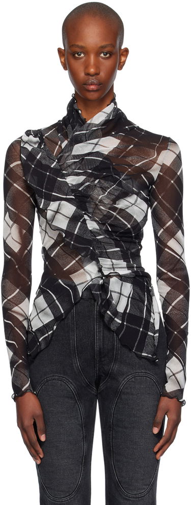 Риза Jean Paul Gaultier Jean Paul Gaultier Distorted Tartan Long Sleeve T-Shirt Черно | 24/31-F-TO237-T573-000201, 0