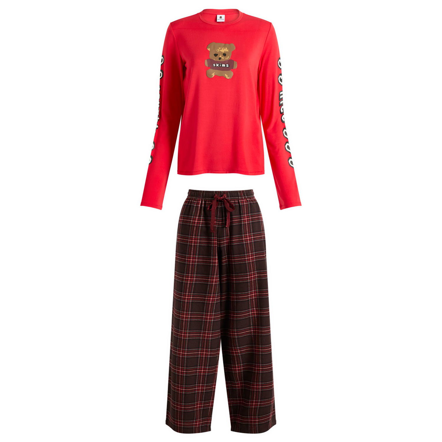 Пижама SKIMS SKIMS x CPFM Long Sleeve & Flannel Pant Sleep Set Teddy Bear Print Многоцветен | ST-SET-10060W-RBP, 0