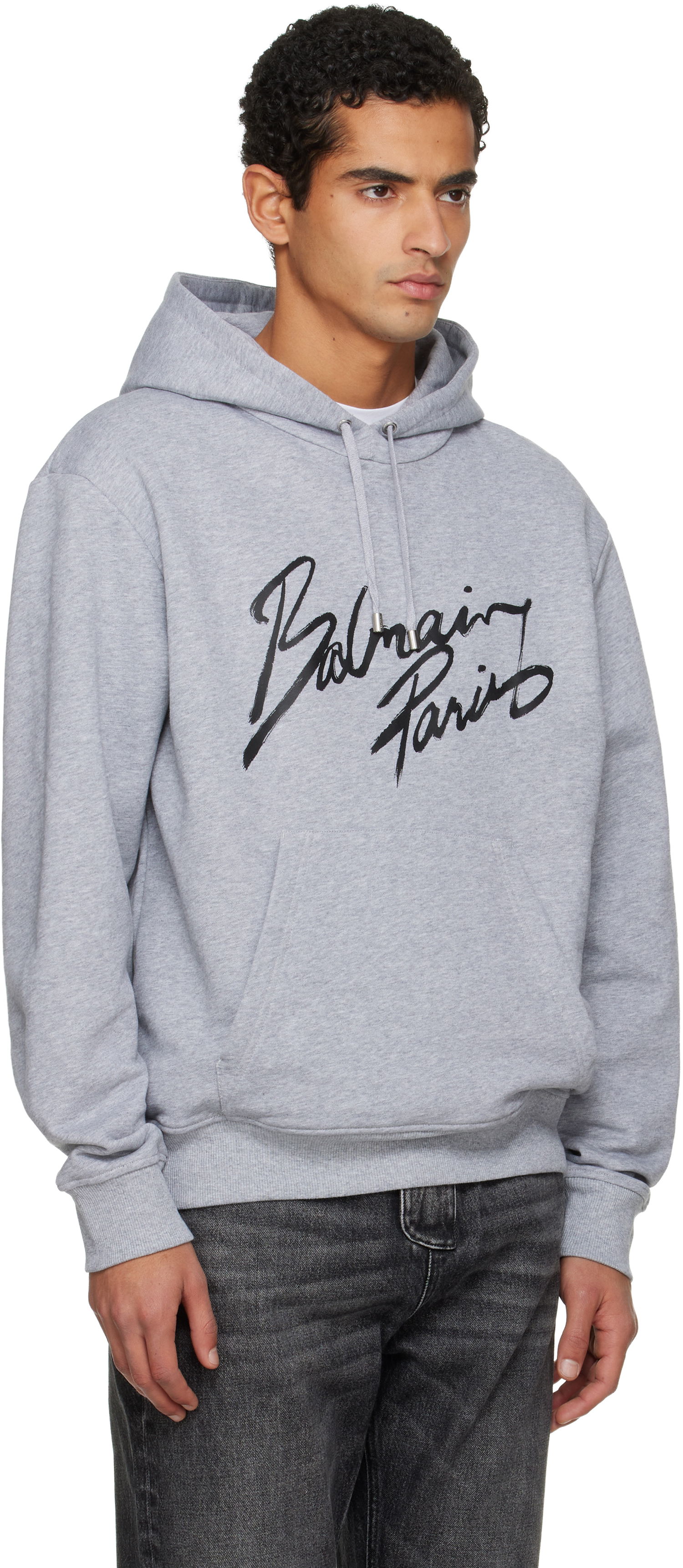 Суитчър Balmain Balmain Paris Script Logo Hoodie Сиво | FH2JR090BD30, 1