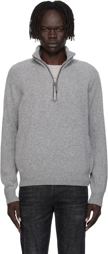 Пуловер Tom Ford TOM FORD Lambswool & Cashmere Half-Zip Sweater Сиво | KFL004-YMW106, 0