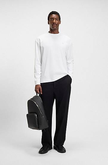 Тениска BOSS Mercerised-cotton T-shirt with Double B monogram Бяло | 50557846, 1