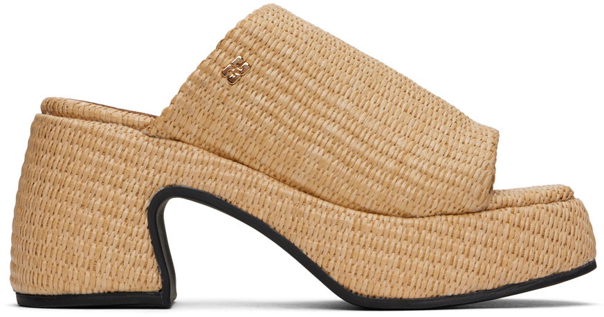 Кецове и обувки GANNI GANNI Butterfly Platform Raffia Heeled Sandals Бежово | S2631, 0