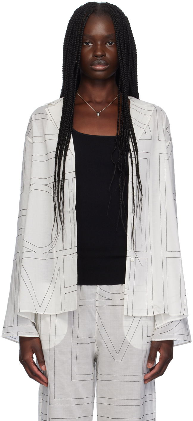 Риза TOTEME TOTEME Monogram Print Long Sleeve Shirt Бяло | 243-WRT976-FB0239, 0
