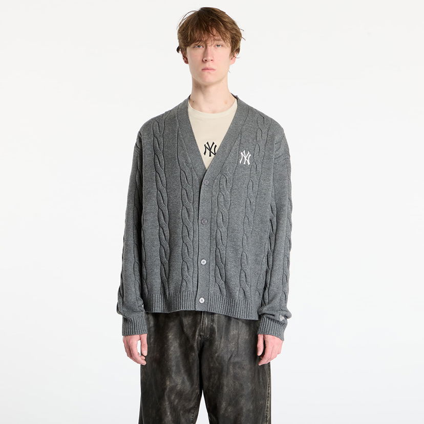 Пуловер New Era MLB New York Yankees Cable Knit V-Neck Cardigan Сиво | 60758743