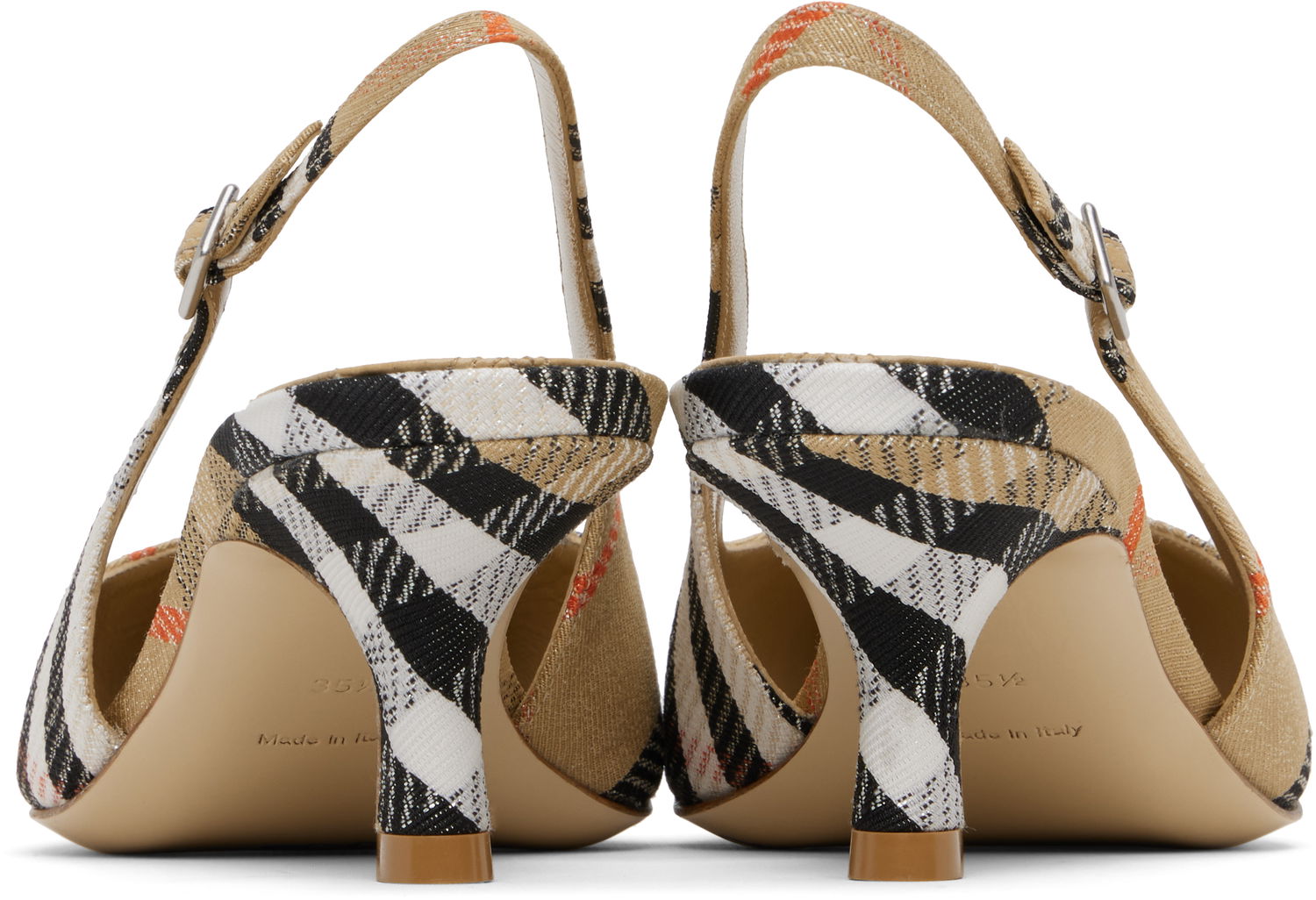 Кецове и обувки Burberry Burberry Birdie Check Slingback Pumps Бежово | 8106171, 1