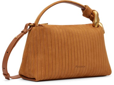 Чанта през рамо JW Anderson The JWA Corner Pleated Suede Shoulder Bag with Sculptural Chain Handle Кафяво | HB0755-LA0375, 3