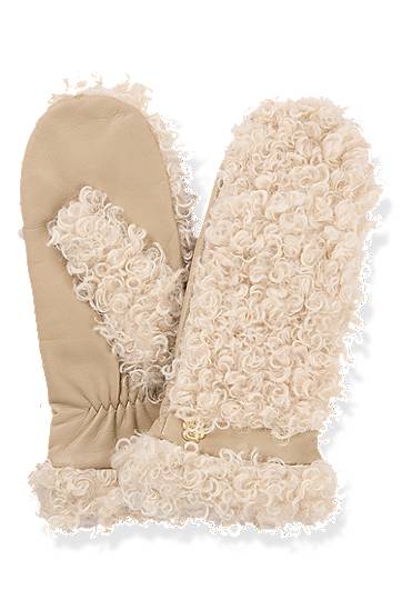 Ръкавици BOSS Faux-Teddy & Leather Mittens Бежово | 50526652, 0