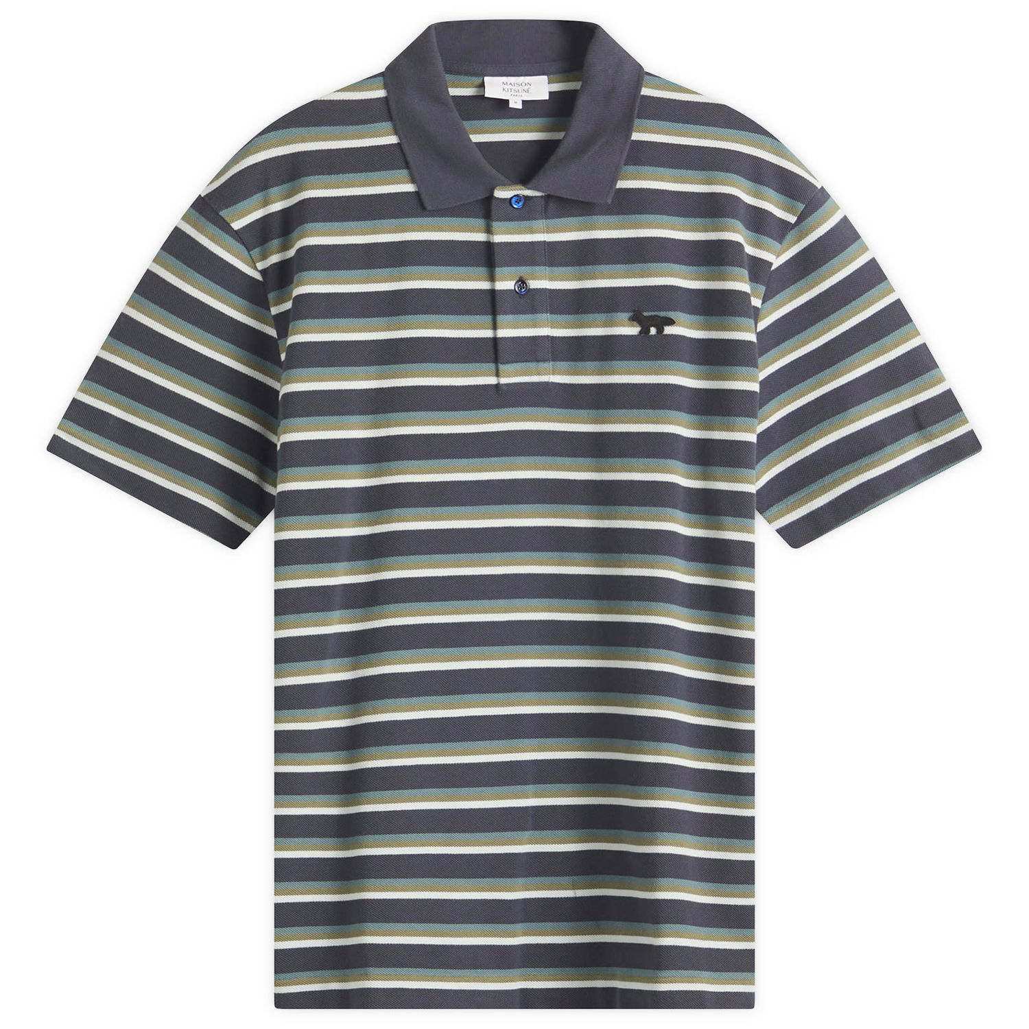 Поло тениска MAISON KITSUNÉ Maison Kitsuné Profile Fox Patch Stripe Polo, Size Large Сиво | OM00209KJ7010-P476, 0