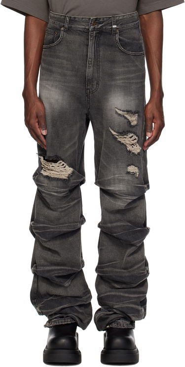 Дънки We11done We11done Distressed Wrinkled Straight Leg Jeans Сиво | WD-DP0-25-319-M-BK, 0