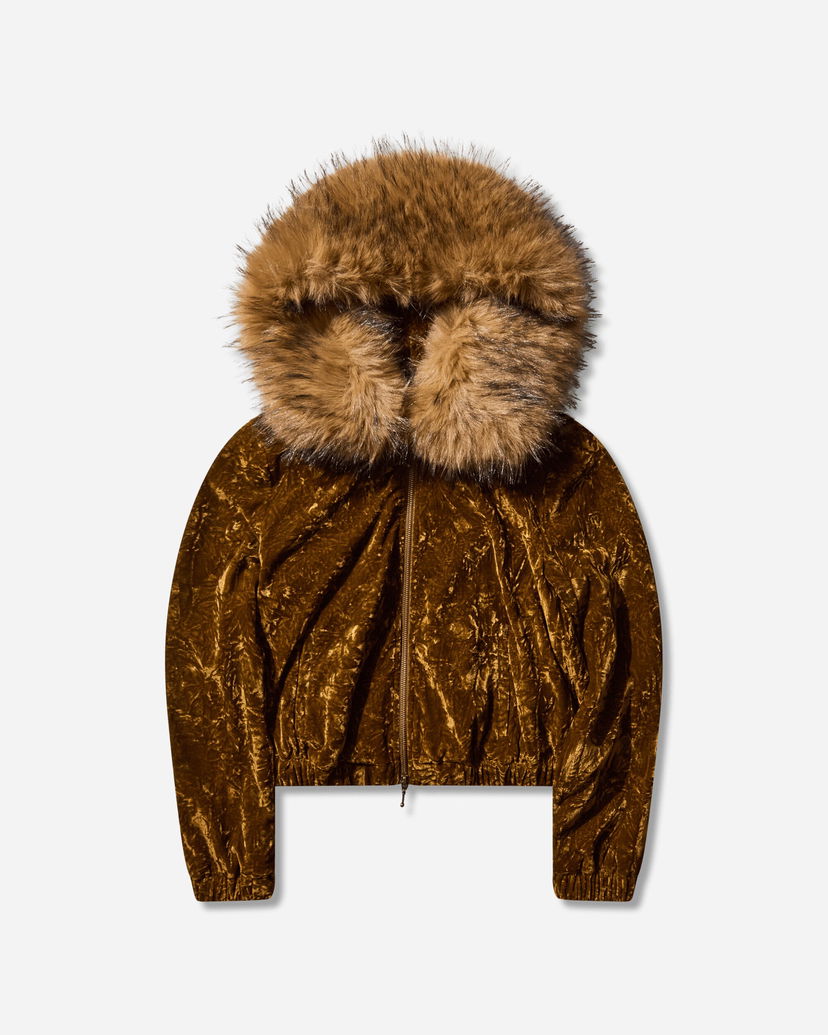 Суитчър GUESS Faux Fur Trim Crushed Velour Hoodie Кафяво | W5BQ04W0260 G1EM