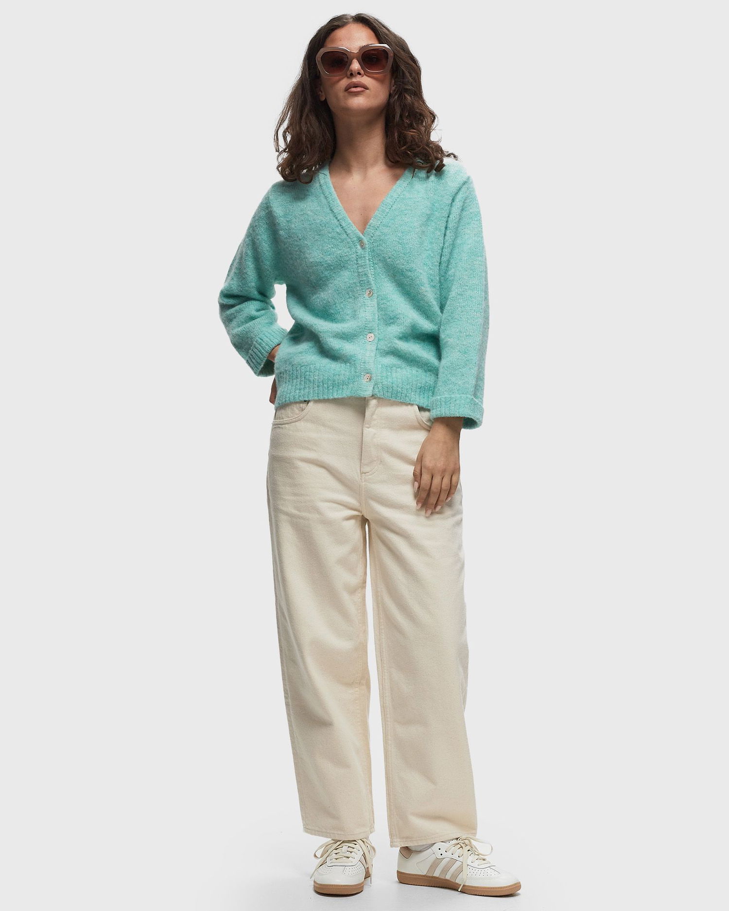 Пуловер American Vintage Knitwear Cardigan Зелено | EAST19GE24-LAGON-CHINE, 1