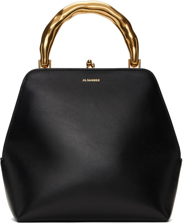 Square Leather Bag With Gold Handle