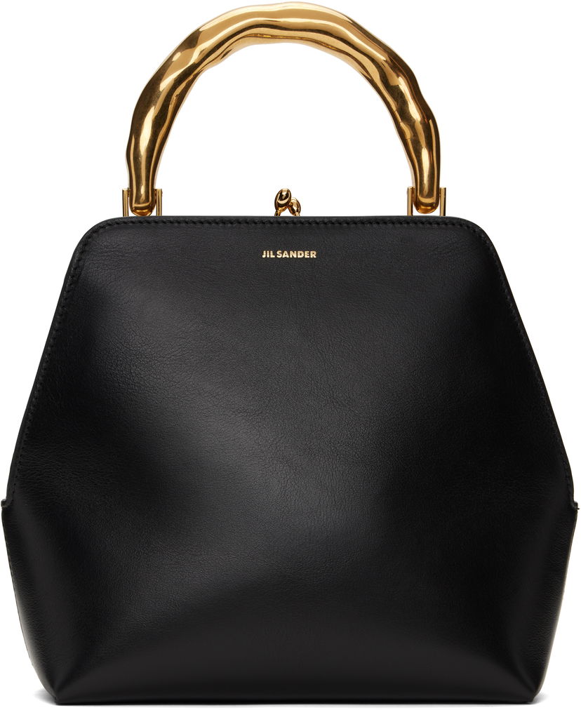 Дамска чанта Jil Sander Square Leather Bag With Gold Handle Черно | J08WD0126_P7190